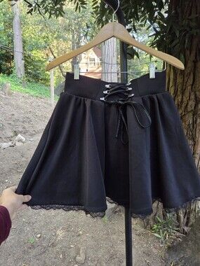 Hot Topic Lace Up Black Skater Skirt